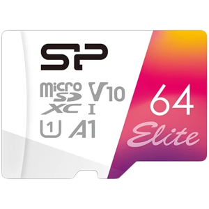 MicroSD памет 64GB SILICON POWER Elite Colorful, microSDXC Class 10 UHS-I U1 V10 + SD адаптер