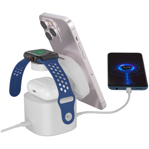 Безжична зарядна станция CANYON OnCharge 405, 4 in 1 Wireless Charging Stand, 30W max, Size: 70x70x70.3mm, weight: 414g, with 65W charger and 1M cable, white