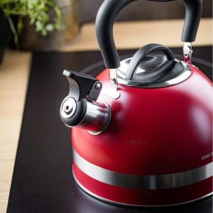 Свирещ чайник Kinghoff KH 1853, 1.8 л, Индукция, Топлоизолирана дръжка, Червен