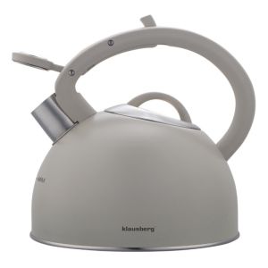 Свирещ чайник Klausberg KB 7912, 2.5 л, Дръжка с дървесен ефект, Индукция, Светлосив
