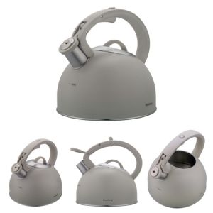 Свирещ чайник Klausberg KB 7912, 2.5 л, Дръжка с дървесен ефект, Индукция, Светлосив