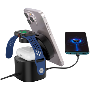 Безжична зарядна станция CANYON OnCharge 405, 4 in 1 Wireless Charging Stand, 30W max, Size: 70x70x70.3mm, weight: 414g, with 65W charger and 1M cable, black