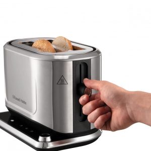 Тостер за хляб Russell Hobbs Attentiv 26210-56, 1640W, 2 филии, 6 степени, Центриране, Сензорно управление, LED, Запаметяване, Високо повдигане, Без BPA и PFAS, Инокс/черен