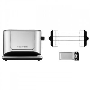Тостер за хляб Russell Hobbs Attentiv 26210-56, 1640W, 2 филии, 6 степени, Центриране, Сензорно управление, LED, Запаметяване, Високо повдигане, Без BPA и PFAS, Инокс/черен