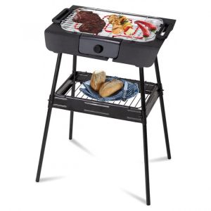 Електрическа скара Royalty Line RL-SBGT2000, 2000W, 38х28 см, Сгъваема стойка, 200C, Термостат, Тава за отцеждане, Черен