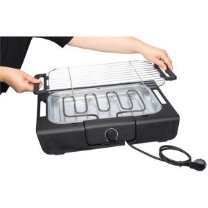 Електрическа скара Royalty Line RL-SBGT2000, 2000W, 38х28 см, Сгъваема стойка, 200C, Термостат, Тава за отцеждане, Черен