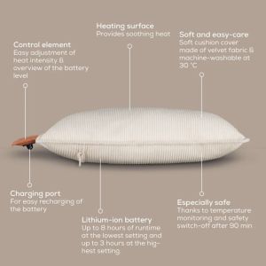 Термоподложка Beurer HK 77 Heaty cashmere-creme; lithium-ion battery; Soft velvet cushion cover machine-washable at 30°C; 3 temperature settings; Fast heating; BSS; 45(L)x45(W) cm