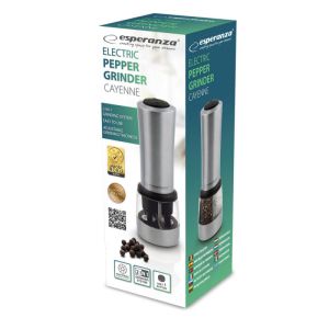 Електрическа мелничка за сол и пипер Esperanza Cayenne EKP004, Керамична мелачка, Регулиране, Сребрист