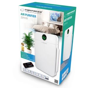 Пречиствател на въздух Esperanza EHP002, 35W, 50 кв/м, 4 етапа на филтриране, HEPA филтър, LCD екран, Таймер, Дистанционно, Бял