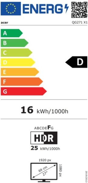 Монитор ACER Nitro QG271X1bmiipx (UM.HQ0EE.101), 27'' IPS, Full HD (1920x1080) 200Hz, 16:9, 0.5ms, 250 cd/m², 1000:1, AMD FreeSync Premium, Speakers 2x2W, 2xHDMI, DP, Black