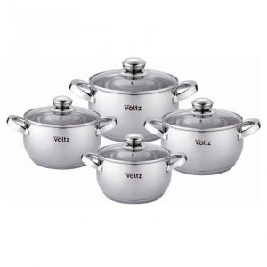 Комплект тенджери Oliver Voltz OV51210G8B, 8 части, Многослойно дъно, Индукция, Неръждаема стомана, Сребрист