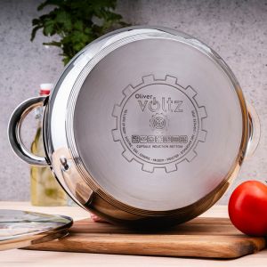 Комплект тенджери Oliver Voltz OV51210G8B, 8 части, Многослойно дъно, Индукция, Неръждаема стомана, Сребрист