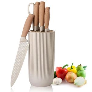 Комплект ножове Royalty Line DC07E, 7 части, Поставка, Ножица, Неръждаема стомана, Ергономични дръжки, Бежов