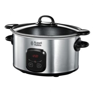 Уред за бавно готвене Russell Hobbs MaxiCook 22750-56, 200 W, 6 l,  3 температурни настройки, Таймер, Подвижна тенджера, Сребрист/черен