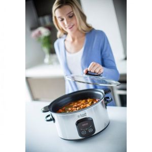 Уред за бавно готвене Russell Hobbs MaxiCook 22750-56, 200 W, 6 l,  3 температурни настройки, Таймер, Подвижна тенджера, Сребрист/черен