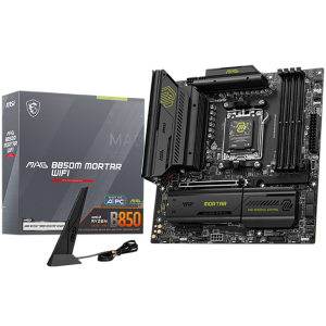 MSI B850M MORTAR WIFI, mATX, Socket AM5, 4x DDR5 Dual Channel DDR5 up to 8200(OC)MHz, 1x PCIe x16 slot, 3x M.2 slot, 4x USB 5Gbps, 1x USB 10Gbps Type-C, 1x USB 20Gbps Type-C, HDMI, DP, 7.1 HD Audio, 5G LAN, WiFI 7, BT, 3Y
