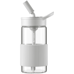 BUYDEEM Portable Glass Straw Bottle 500 ml, model CD1017, color Oats White