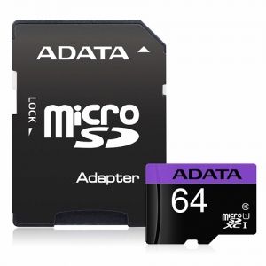 MicroSD памет 64GB ADATA Premier microSDXC Class 10 UHS-I + SD Адаптер - AUSDX64GUICL10-RA1