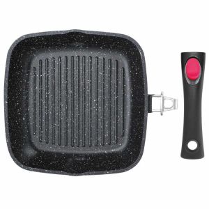 Грил тиган с капак и махаща се дръжка Kinghoff KH 1511, 28 см, Мраморно покритие, Индукция, Черен