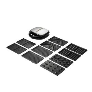 Уред за сандвичи и десерти Adler AD 3040, 1200W, 5 вида плочи, Незалепващо покритие, Черен/инокс