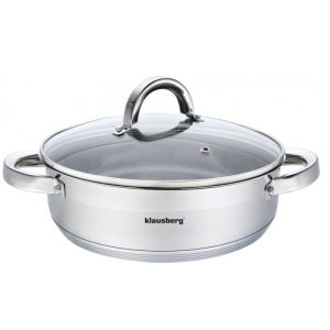 Тиган с дръжки и капак Klausberg KB 7173, 26 см, 4,6 литра, Дебело дъно, Инокс