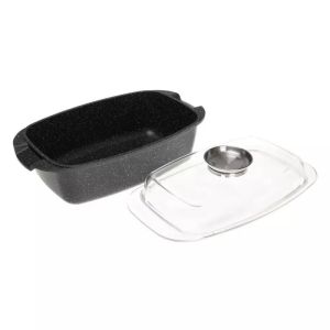 Ростер за фурна и котлон Kinghoff KH 1608, 5.5 литра, Капак с дозатор, Мраморно покритие, Индукция, Черен