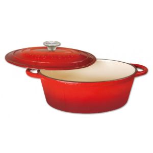 Чугунена тенджера Kinghoff KH 1530, 4.5 литра, 30 см, Овална форма, Емайлирана, Индукция, Червен