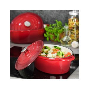 Чугунена тенджера Kinghoff KH 1530, 4.5 литра, 30 см, Овална форма, Емайлирана, Индукция, Червен