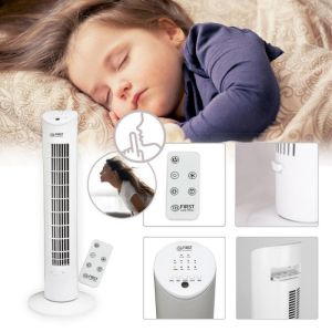 Вентилатор кула First Austria FA-5560-1, 60W, За етерични масла, Дистанционно, Таймер, Бял