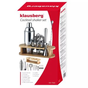 Комплект за коктейли Klausberg KB 7582, 17 части, Бамбукова стойка, Инокс