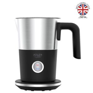 Уред за разпенване на мляко Adler AD 4497, 1000W, 300 мл, Незалепващо покритие, STRIX защита, Черен/Инокс