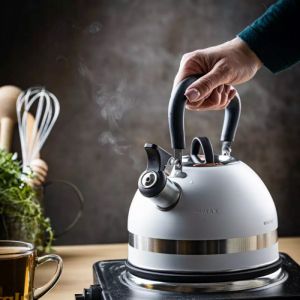 Свирещ чайник Kinghoff KH 1852, 1.8 л, Индукция, Топлоизолирана дръжка, Бял