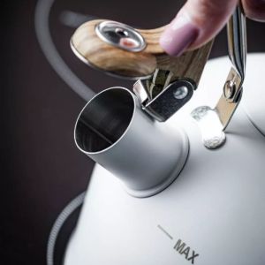 Свирещ чайник Kinghoff KH 1860, 2.5 л, Индукция, Дървена дръжка, Бял