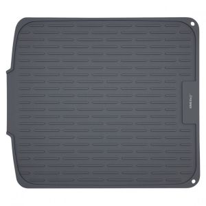 Силиконова подложка за сушене на съдове KH 1905, 46х40 см, Неплъзгаща се повърхност, Ръб за оттичане, Навиваща се, Сив