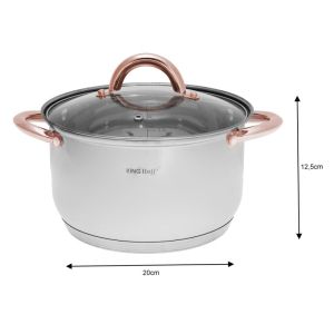 Комплект тенджери и тиган Kinghoff KH 1765, 12 ч, Индукция, Инокс/розово злато
