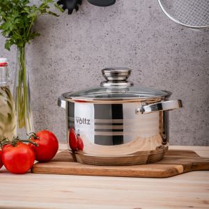 Комплект тенджери и тигани Oliver Voltz OV51210R20B, 20 части, Многослойно дъно, Индукция, Неръждаема стомана, Аксесоари, Сребрист