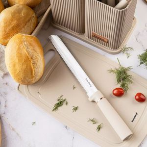 Комплект ножове и прибори Klausberg KB 7935, Дъска и стойка, 12 части, Бежов