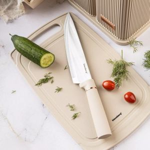 Комплект ножове и прибори Klausberg KB 7935, Дъска и стойка, 12 части, Бежов