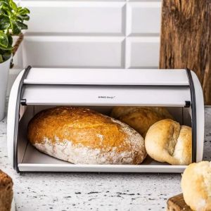 Кутия за хляб Kinghoff KH 1864, 44 см, Плавно отваряне и затваряне, Стомана, Бял