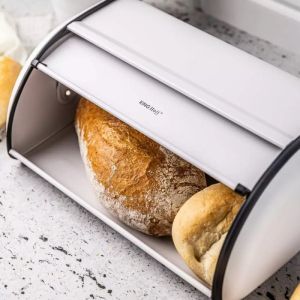 Кутия за хляб Kinghoff KH 1864, 44 см, Плавно отваряне и затваряне, Стомана, Бял