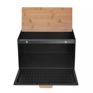Кутия за хляб Klausberg KB 7467, 35.5 см, Стомана, Бамбук, Горен и преден капак, Черен