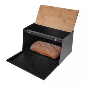 Кутия за хляб Klausberg KB 7467, 35.5 см, Стомана, Бамбук, Горен и преден капак, Черен