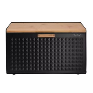 Кутия за хляб Klausberg KB 7467, 35.5 см, Стомана, Бамбук, Горен и преден капак, Черен