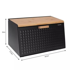 Кутия за хляб Klausberg KB 7467, 35.5 см, Стомана, Бамбук, Горен и преден капак, Черен