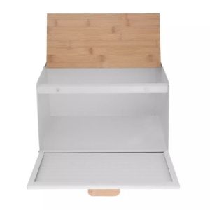 Кутия за хляб Klausberg KB 7468, 35.5 см, Стомана, Бамбук, Горен и преден капак, Бял