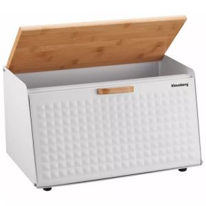 Кутия за хляб Klausberg KB 7468, 35.5 см, Стомана, Бамбук, Горен и преден капак, Бял