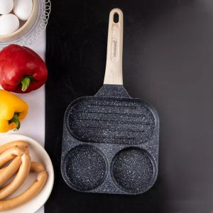 Тиган с 3 отделения Klausberg KB 7816, 18.5 см, Мраморно покритие, Индукция, Черен