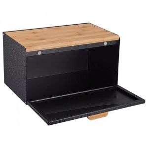Кутия за хляб Klausberg KB 7464, 35.5 см, Стомана, Бамбук, Горен и преден капак, Черен