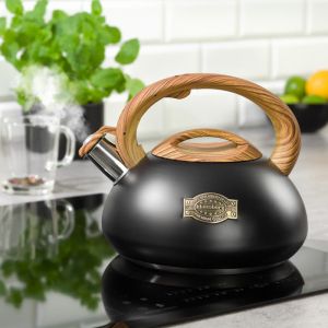 Свирещ чайник Klausberg KB 7565, 3 л, Дебелостенна основа, Индукция, Черен/кафяв