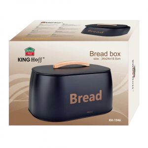 Кутия за хляб Kinghoff KH 1946, 35 см, Метално тяло, Дървена дръжка, Черен